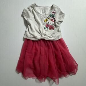Hello Kitty Girls Dress Size 5 White Top Pink Tulle Skirt Cute Play Party Outfit